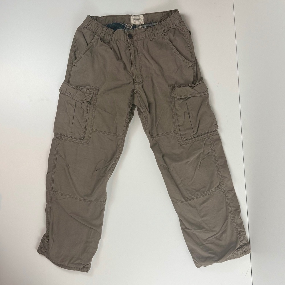Field & Stream Mens Flannel Lined Cargo Pants Brown 32x30 Cotton Workwear Rugged